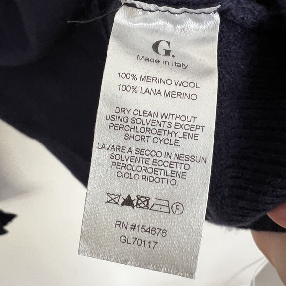 New GWYN Bunny 100% Merino Wool Ruffle Trim Sweater in Navy Blue - Picture 8 of 11